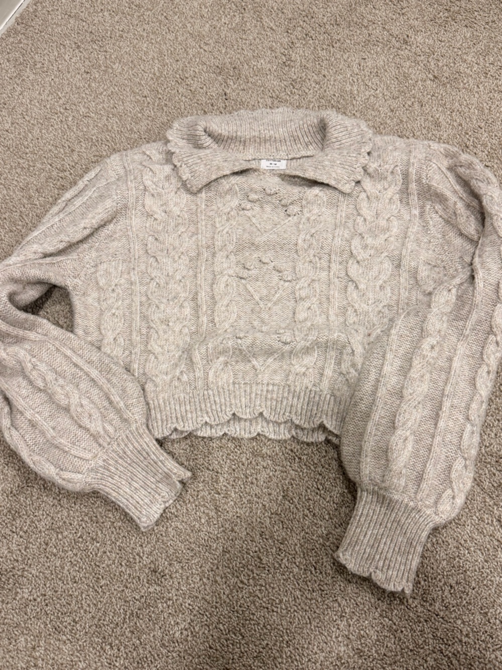 Cotton On Cream Cable-Knit Scoop Collar Sweater